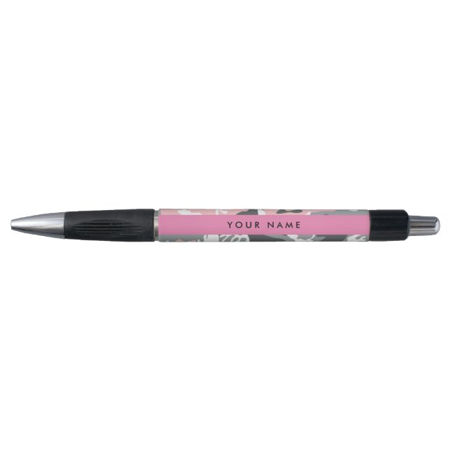 Pink and Gray Camouflage Your name Personalize Pen (Front)