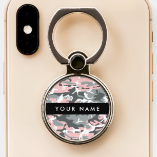 Pink and Gray Camouflage Your name Personalize Phone Ring Stand