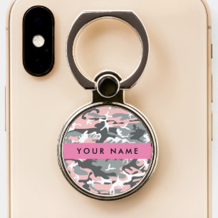 Pink and Gray Camouflage Your name Personalize Phone Ring Stand