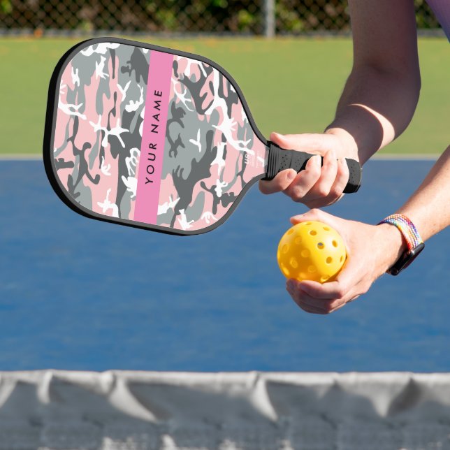 Pink and Gray Camouflage Your name Personalize Pickleball Paddle (Insitu)