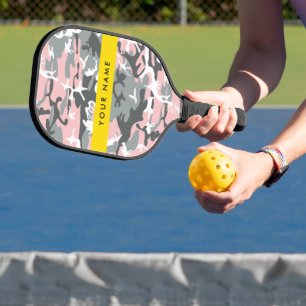 Pink and Gray Camouflage Your name Personalize Pickleball Paddle