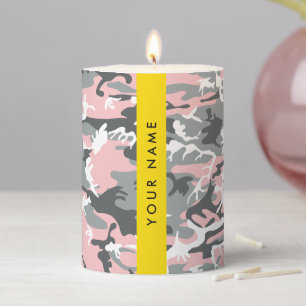 Pink and Gray Camouflage Your name Personalize Pillar Candle