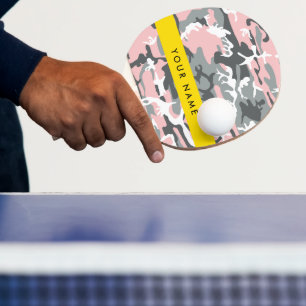 Pink and Gray Camouflage Your name Personalize Ping Pong Paddle