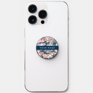 Pink and Gray Camouflage Your name Personalize PopSocket