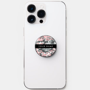 Pink and Gray Camouflage Your name Personalize PopSocket