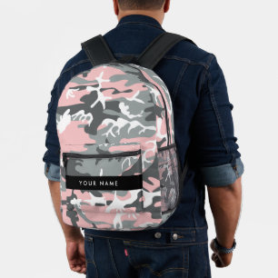 Pink and Gray Camouflage Your name Personalize Printed Backpack
