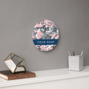 Pink and Gray Camouflage Your name Personalize Round Clock