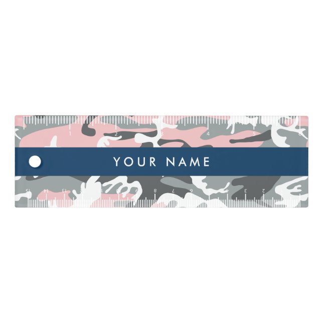 Pink and Gray Camouflage Your name Personalize Ruler (Front)