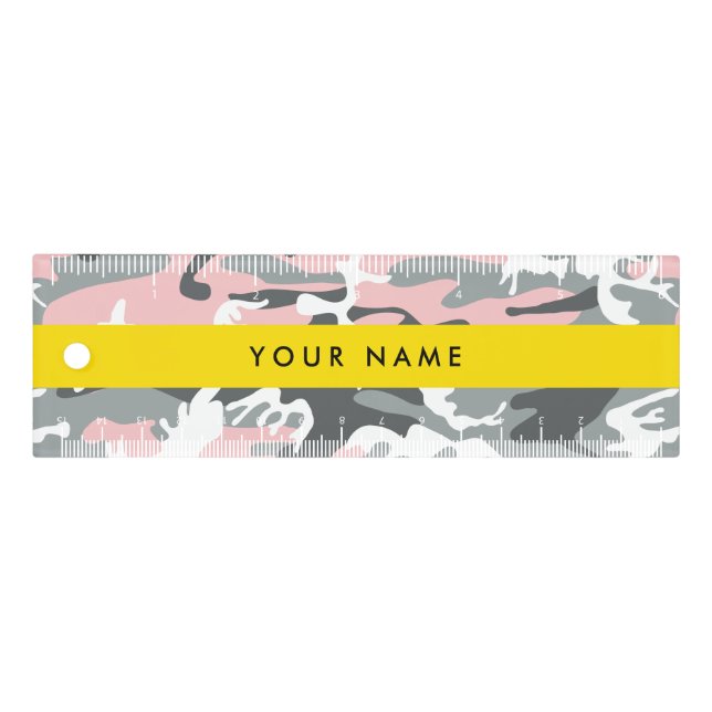 Pink and Gray Camouflage Your name Personalize Ruler (Front)