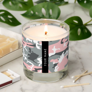 Pink and Gray Camouflage Your name Personalize Scented Candle
