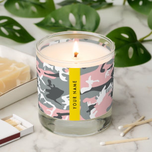 Pink and Gray Camouflage Your name Personalize Scented Candle
