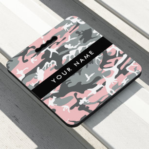 Pink and Gray Camouflage Your name Personalize Seat Cushion