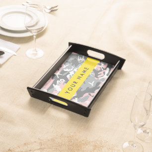 Pink and Gray Camouflage Your name Personalize Serving Tray