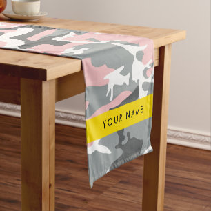 Pink and Gray Camouflage Your name Personalize Short Table Runner