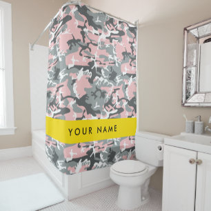 Pink and Gray Camouflage Your name Personalize Shower Curtain