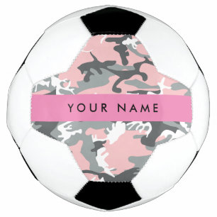 Pink and Gray Camouflage Your name Personalize Soccer Ball
