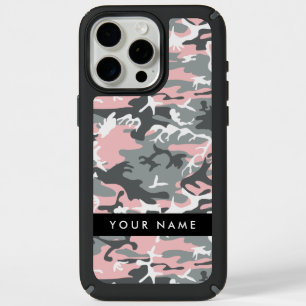 Pink and Gray Camouflage Your name Personalize iPhone 15 Pro Max Case