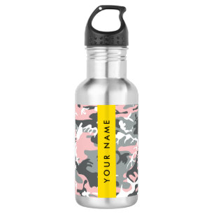 Pink and Gray Camouflage Your name Personalize Stainless Steel Water Bottle
