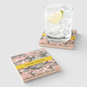 Pink and Gray Camouflage Your name Personalize Stone Coaster