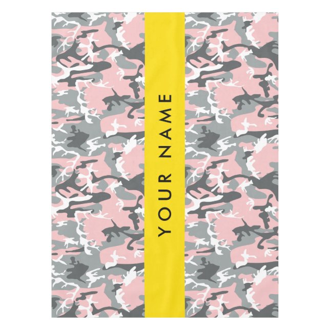 Pink and Gray Camouflage Your name Personalize Tablecloth (Front)