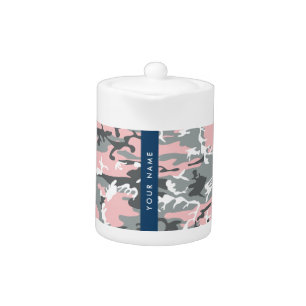 Pink and Gray Camouflage Your name Personalize Teapot