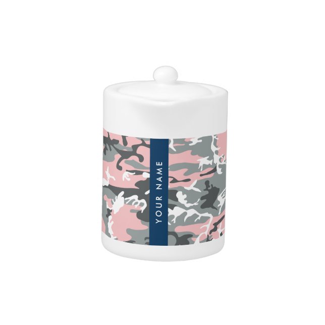 Pink and Gray Camouflage Your name Personalize Teapot (Front)