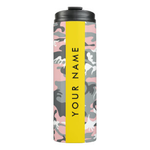 Pink and Gray Camouflage Your name Personalize Thermal Tumbler