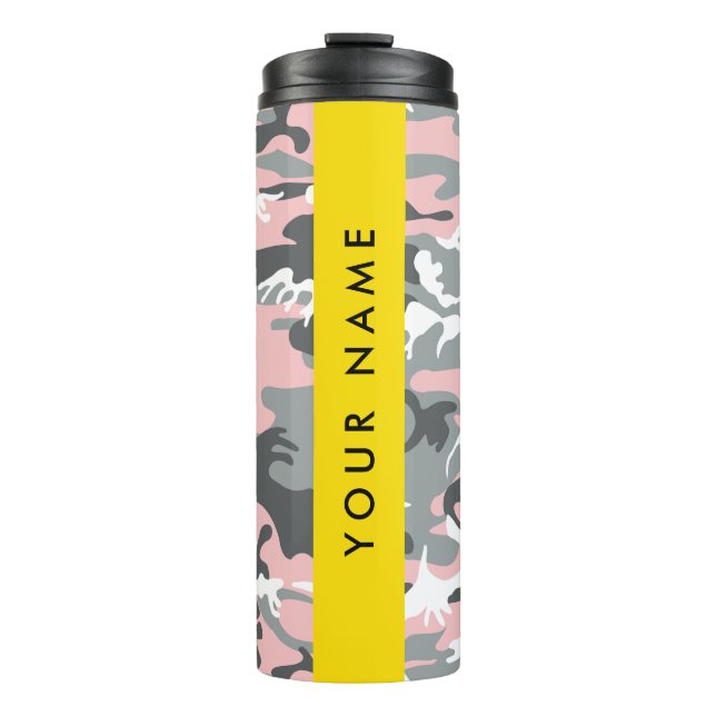 Pink and Gray Camouflage Your name Personalize Thermal Tumbler (Front)