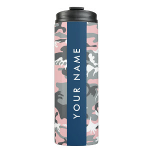 Pink and Gray Camouflage Your name Personalize Thermal Tumbler