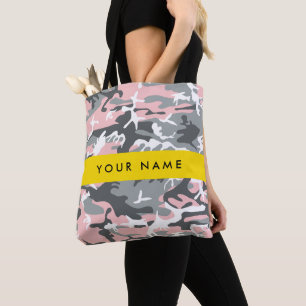 Pink and Gray Camouflage Your name Personalize Tote Bag