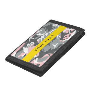Pink and Gray Camouflage Your name Personalize Tri-fold Wallet