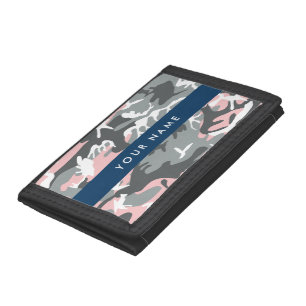 Pink and Gray Camouflage Your name Personalize Tri-fold Wallet