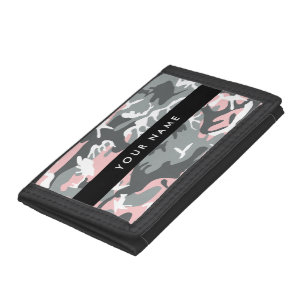 Pink and Gray Camouflage Your name Personalize Tri-fold Wallet