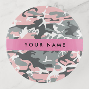 Pink and Gray Camouflage Your name Personalize Trinket Tray