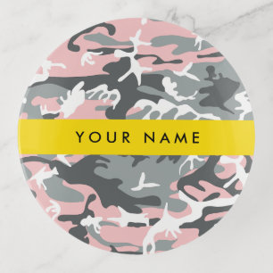 Pink and Gray Camouflage Your name Personalize Trinket Tray