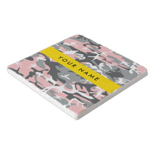 Pink and Gray Camouflage Your name Personalize Trivet
