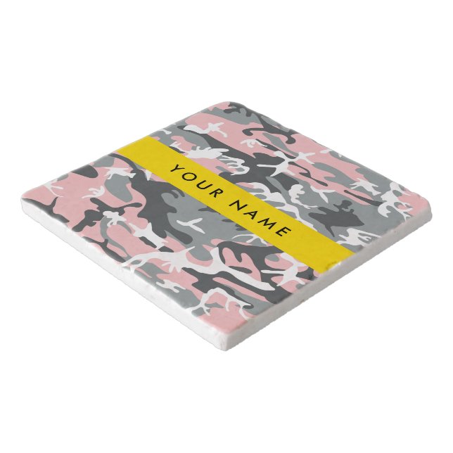 Pink and Gray Camouflage Your name Personalize Trivet (Corner)