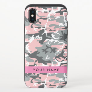 Pink and Gray Camouflage Your name Personalize iPhone XS Slider Case