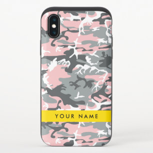 Pink and Gray Camouflage Your name Personalize iPhone XS Slider Case
