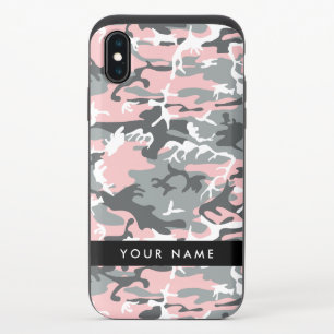 Pink and Gray Camouflage Your name Personalize iPhone XS Slider Case