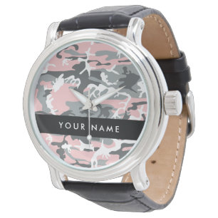 Pink and Gray Camouflage Your name Personalize Watch