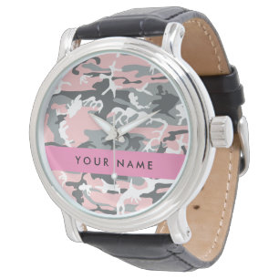 Pink and Gray Camouflage Your name Personalize Watch