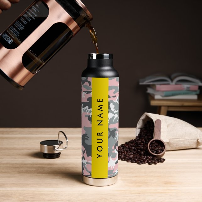 Pink and Gray Camouflage Your name Personalize Water Bottle (Coffee)