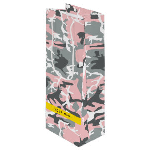 Pink and Gray Camouflage Your name Personalize Wine Gift Bag