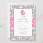 Pink and Gray Carriage Snowflakes Baby Shower Invitation (Front)