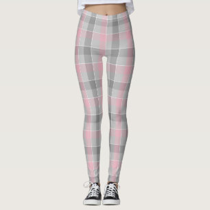 pink and gray checkered plaid leggings