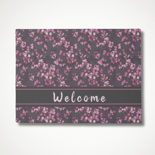 Pink and Gray Cherry Blossom Welcome Doormat