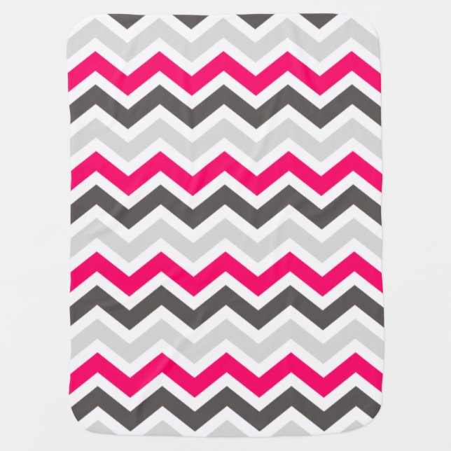 Pink and Gray Chevron Baby Blanket (Front)