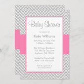 Pink and Gray Chevron Baby Shower Invitations (Front/Back)