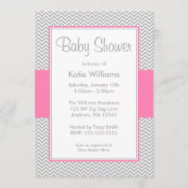 Pink and Gray Chevron Baby Shower Invitations